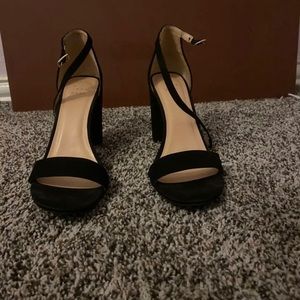 Black strap chunky sandal heels